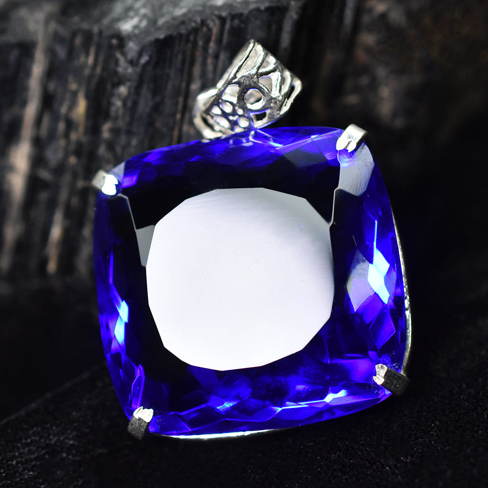 120 Ct Blue Topaz 925 Sterling Silver Pendant Natural Square Cut CERTIFIED Gems