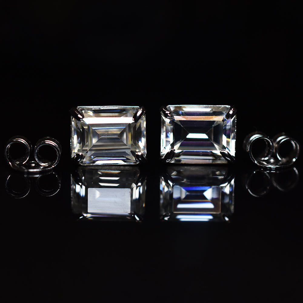 Unique Emerald 13.85 Ct CERTIFIED Synthetic White Moissanite Gems Earring Pair