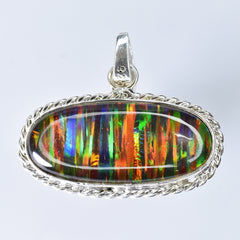 Extremely Rare Natural CERTIFIED 30 Ct Oval Opal 925 Starling Silver Pendant