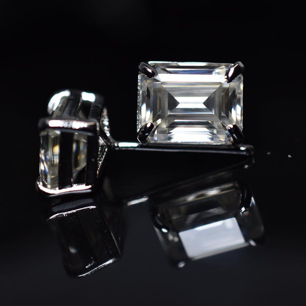 Unique Emerald 13.85 Ct CERTIFIED Synthetic White Moissanite Gems Earring Pair