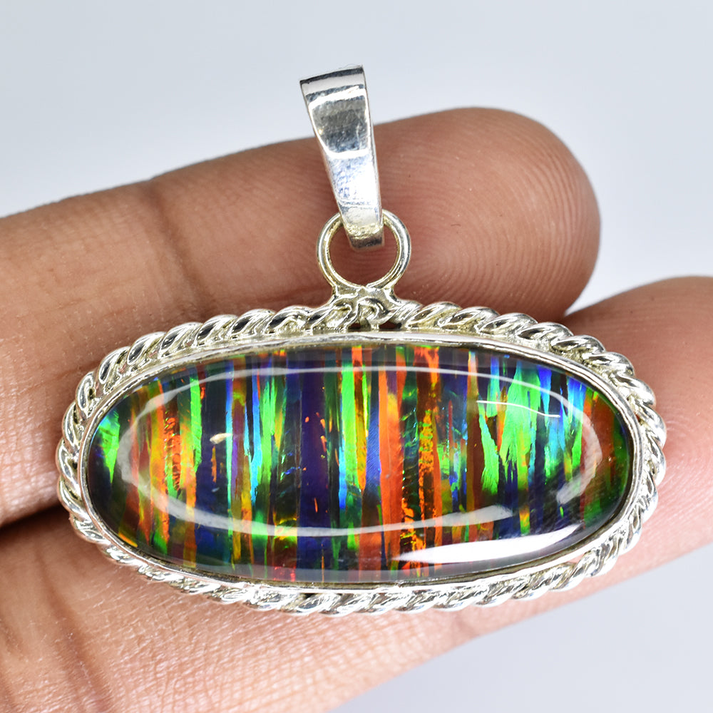 Extremely Rare Natural CERTIFIED 30 Ct Oval Opal 925 Starling Silver Pendant