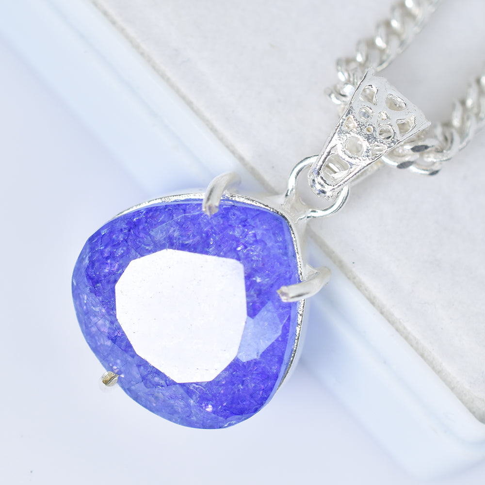 CERTIFIED 56 Ct Natural Sapphire 925 Starling Silver Purple Pear Pendant Stone