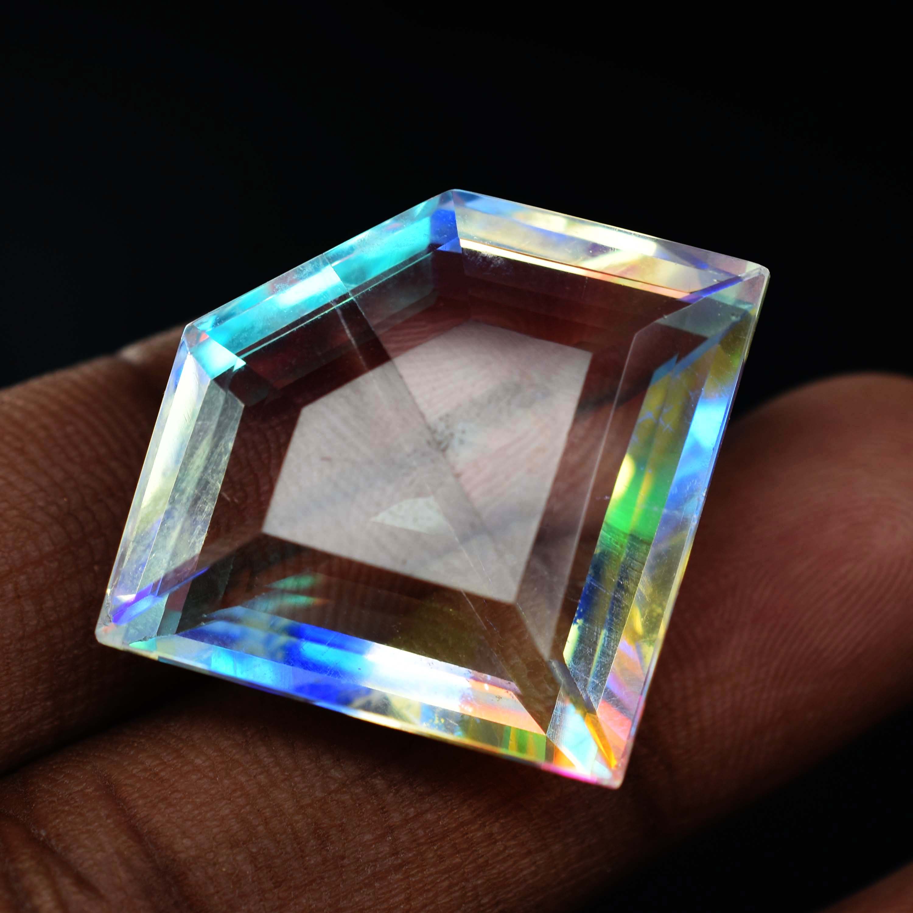 CERTIFIED 38 Ct A++ Rainbow Mystic Topaz Fancy Cut Lab Created Loose Gemstone