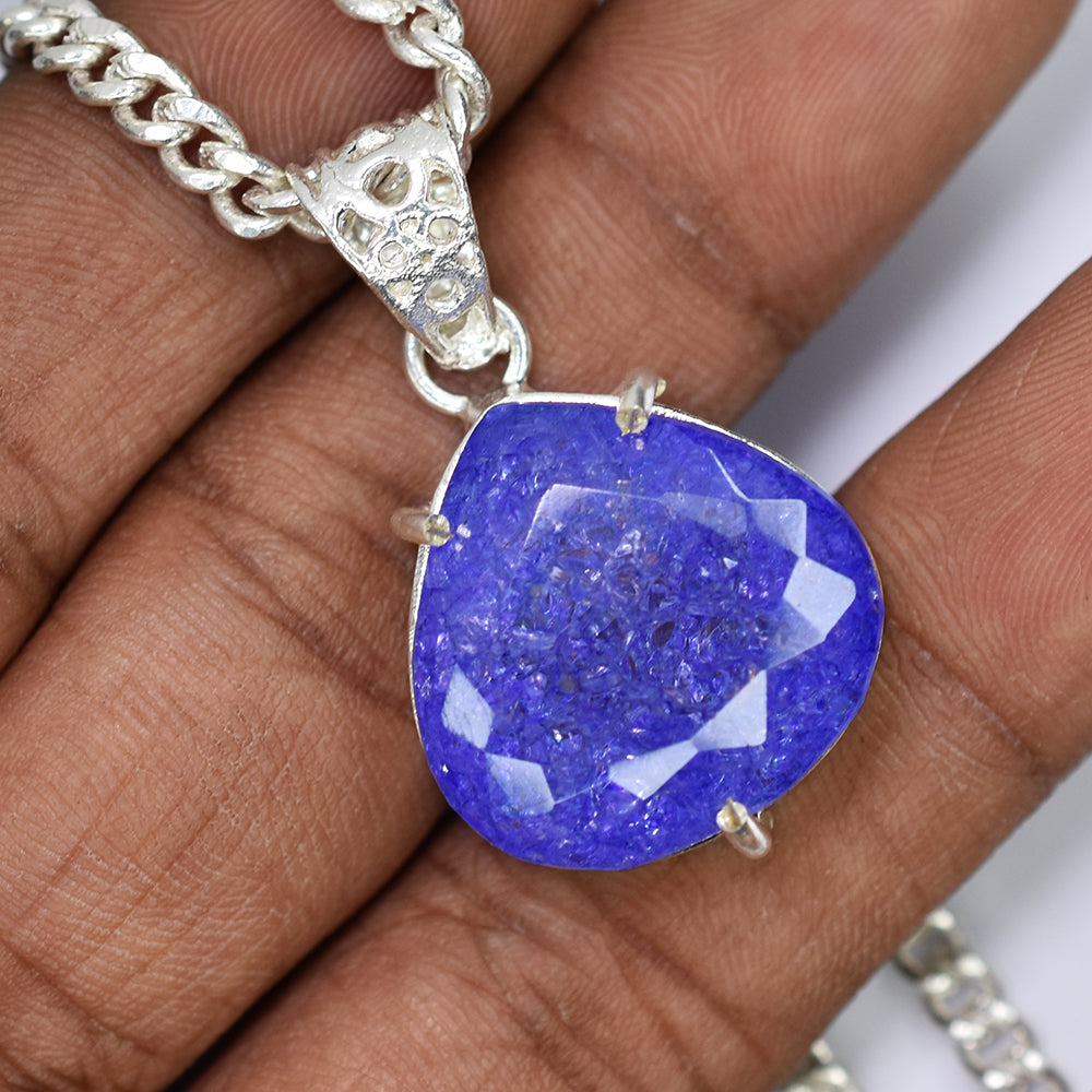 CERTIFIED 56 Ct Natural Sapphire 925 Starling Silver Purple Pear Pendant Stone