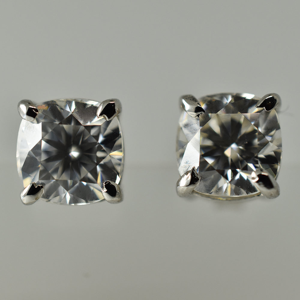 Perfect Square Cushion 12.3 Ct Synthetic White Flawless Moissanite Earring Pair