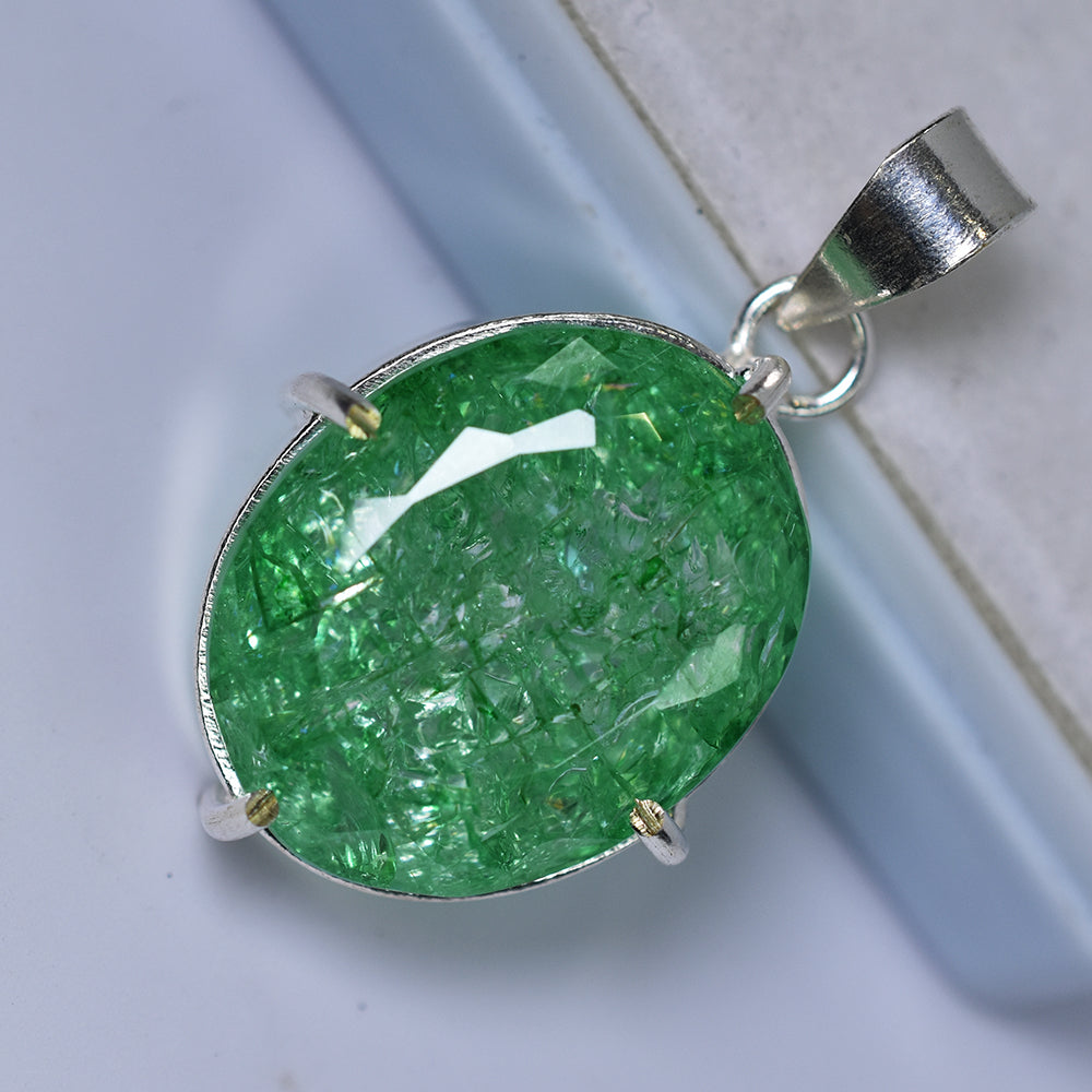 CERTIFIED 66.25 Ct Natural Green Emerald Oval Cut 925 Sterling Silver Pendant