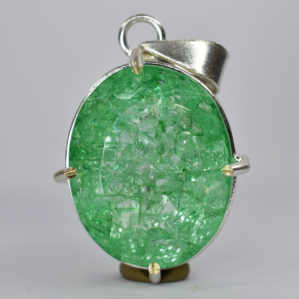 CERTIFIED 66.25 Ct Natural Green Emerald Oval Cut 925 Sterling Silver Pendant