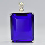 CERTIFIED Emerald Blue Tanzanite 158 Ct 925 Sterling Silver Pendant Lab Created