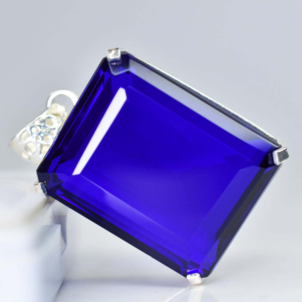 CERTIFIED Emerald Blue Tanzanite 158 Ct 925 Sterling Silver Pendant Lab Created