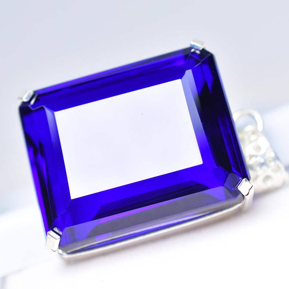 CERTIFIED Emerald Blue Tanzanite 158 Ct 925 Sterling Silver Pendant Lab Created