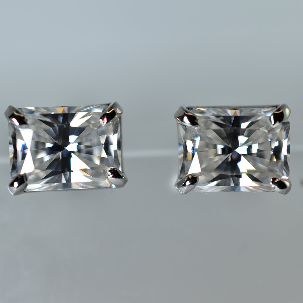 Synthetic White Moissanite 10.80 Ct A+ CERTIFIED Emerald Gemstone Earring Pair