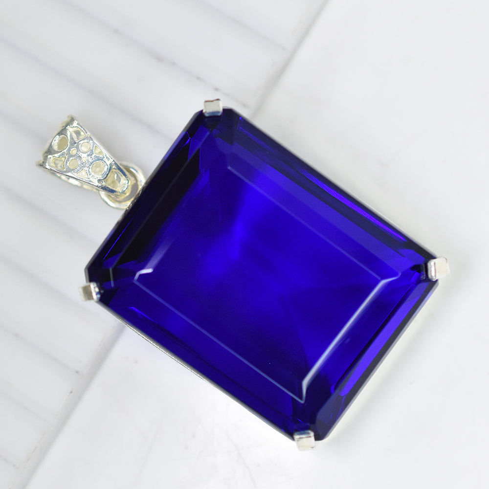 CERTIFIED Emerald Blue Tanzanite 158 Ct 925 Sterling Silver Pendant Lab Created