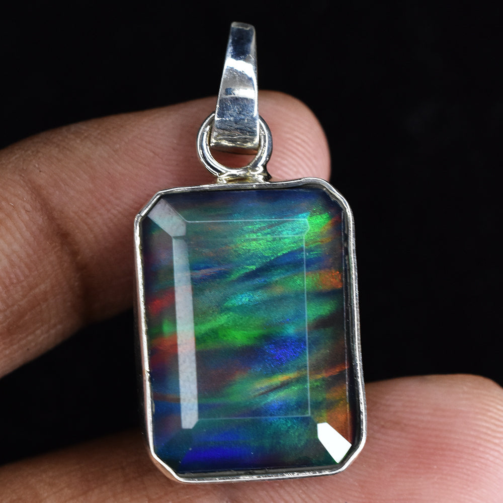A+ CERTIFIED Natural Opal 26 Ct 925 Sterling Silver Emerald Pendant Free Gift