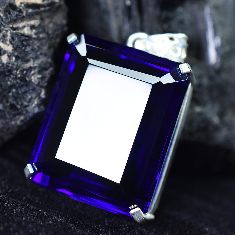 CERTIFIED Emerald Blue Tanzanite 158 Ct 925 Sterling Silver Pendant Lab Created