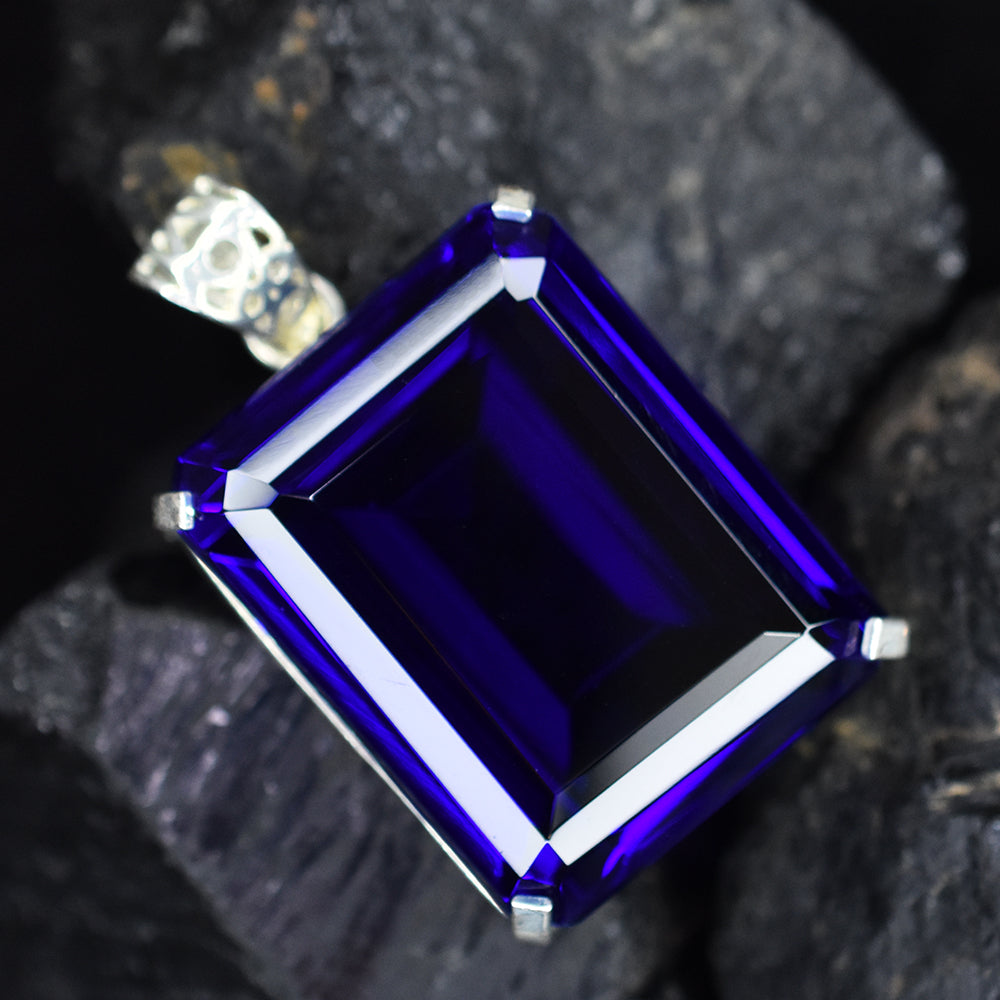 CERTIFIED Emerald Blue Tanzanite 158 Ct 925 Sterling Silver Pendant Lab Created