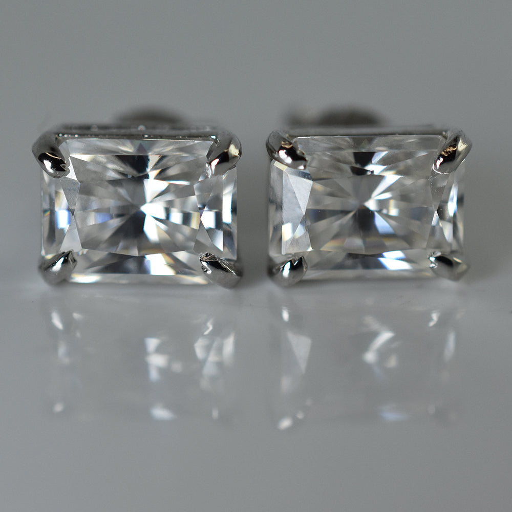 Synthetic White Moissanite 10.80 Ct A+ CERTIFIED Emerald Gemstone Earring Pair