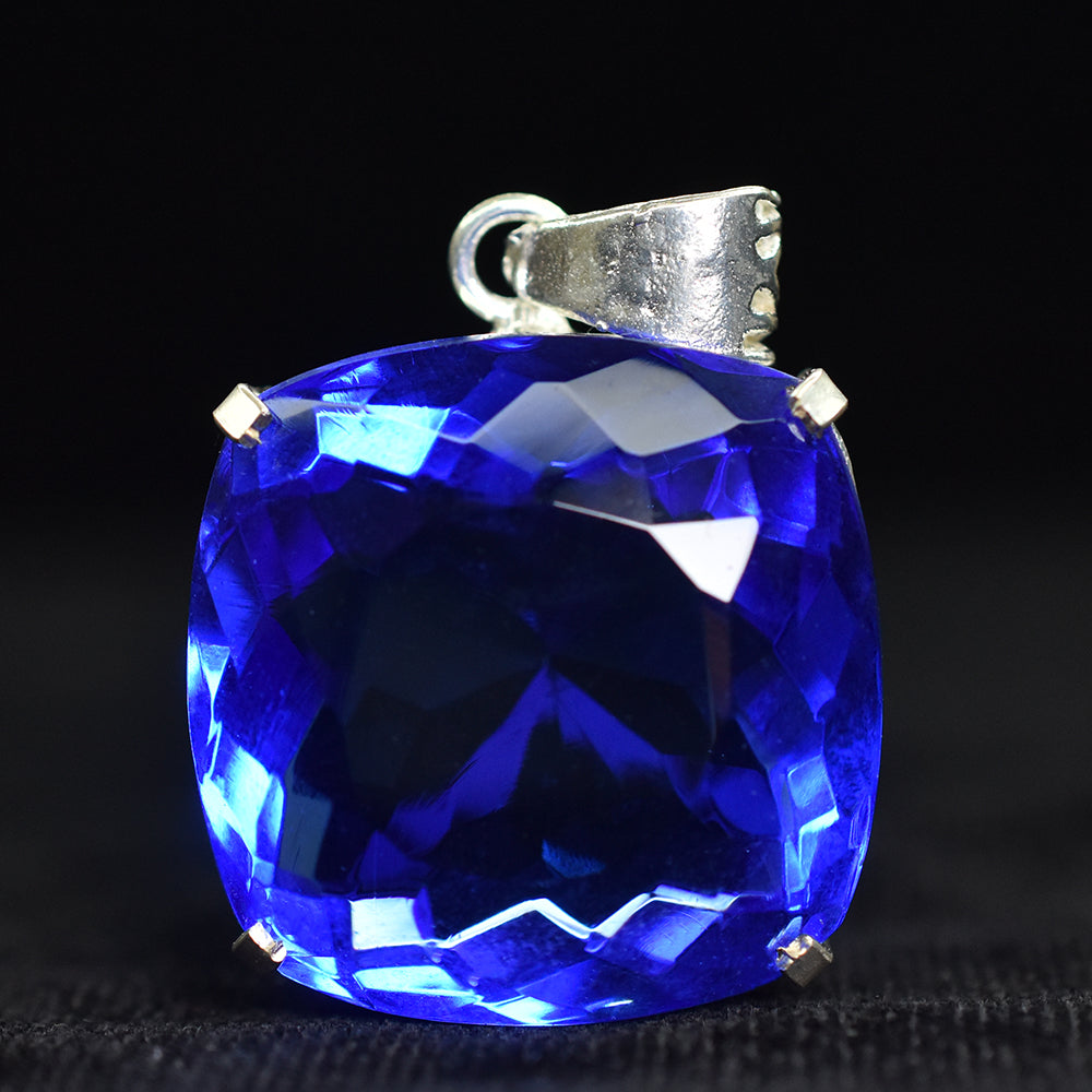 Certified Lab Created Sapphire 92.30 Ct Sqaure Cushion Cut Pendant Blue Gemstone
