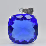 Certified Lab Created Sapphire 92.30 Ct Sqaure Cushion Cut Pendant Blue Gemstone