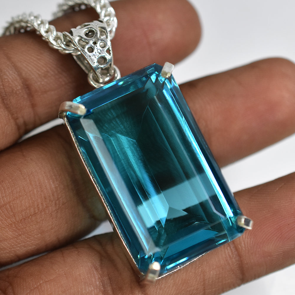 Lab Created Sapphire 95 Ct Certified 925 Sterling Silver Emerald Gems Pendant