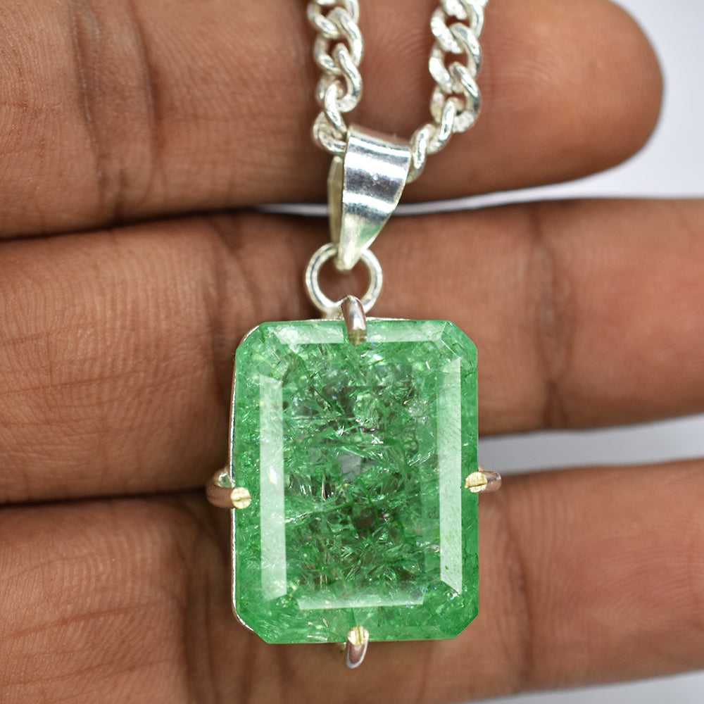 Zambian Green Emerald 66Ct Natural CERTIFIED 925 Starling Silver Emerald Pendant