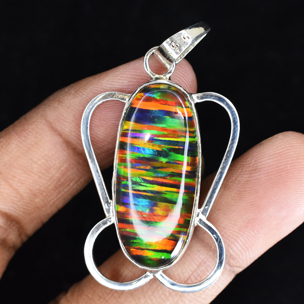 A+ Quality 33 Ct Natural CERTIFIED Opal Oval Gems Pendant 925 Sterling Silver