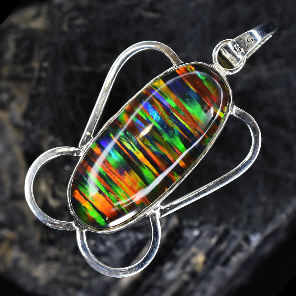 A+ Quality 33 Ct Natural CERTIFIED Opal Oval Gems Pendant 925 Sterling Silver