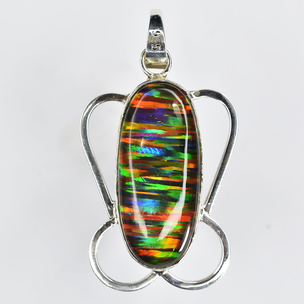 A+ Quality 33 Ct Natural CERTIFIED Opal Oval Gems Pendant 925 Sterling Silver