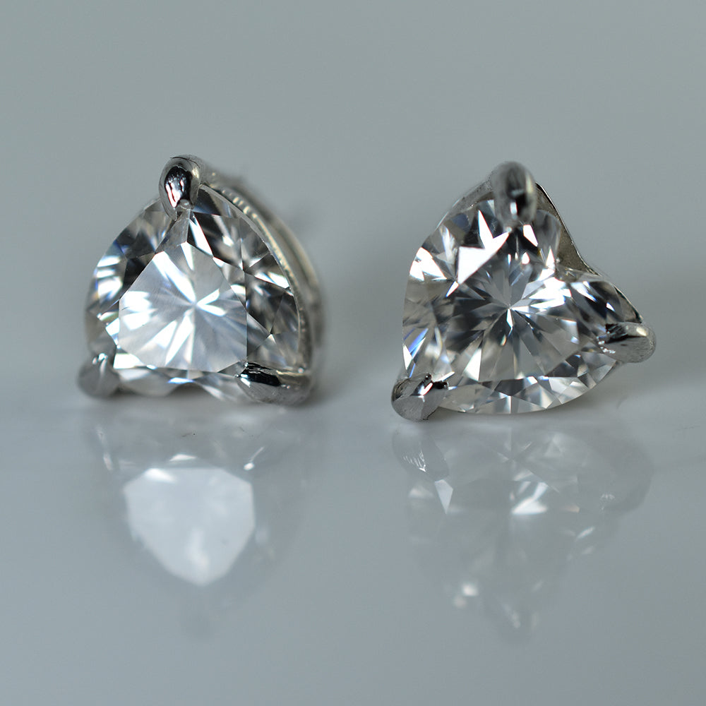 CERTIFIED 925 Starling Silver 14.7 Ct Synthetic Moissanite Heart Earring Pair