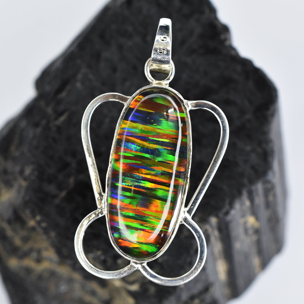 A+ Quality 33 Ct Natural CERTIFIED Opal Oval Gems Pendant 925 Sterling Silver