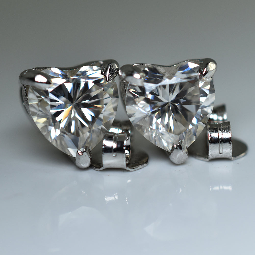 CERTIFIED 925 Starling Silver 14.7 Ct Synthetic Moissanite Heart Earring Pair