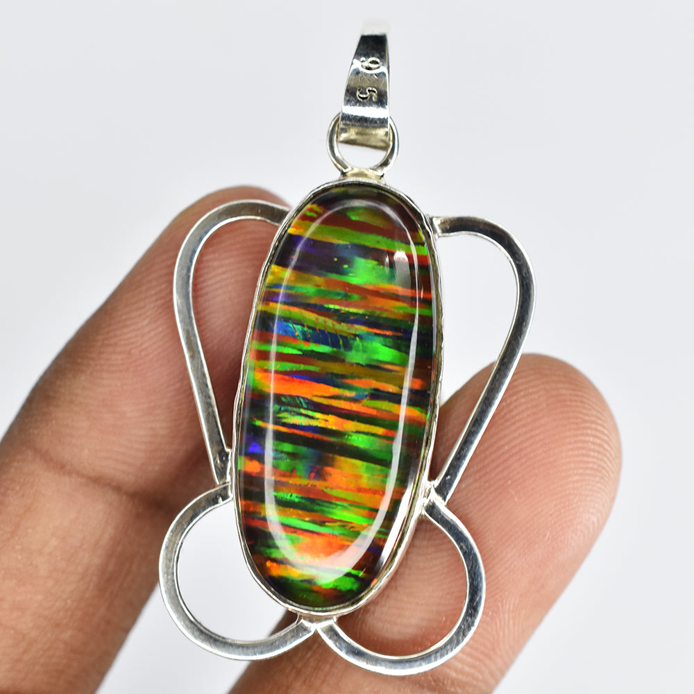 A+ Quality 33 Ct Natural CERTIFIED Opal Oval Gems Pendant 925 Sterling Silver