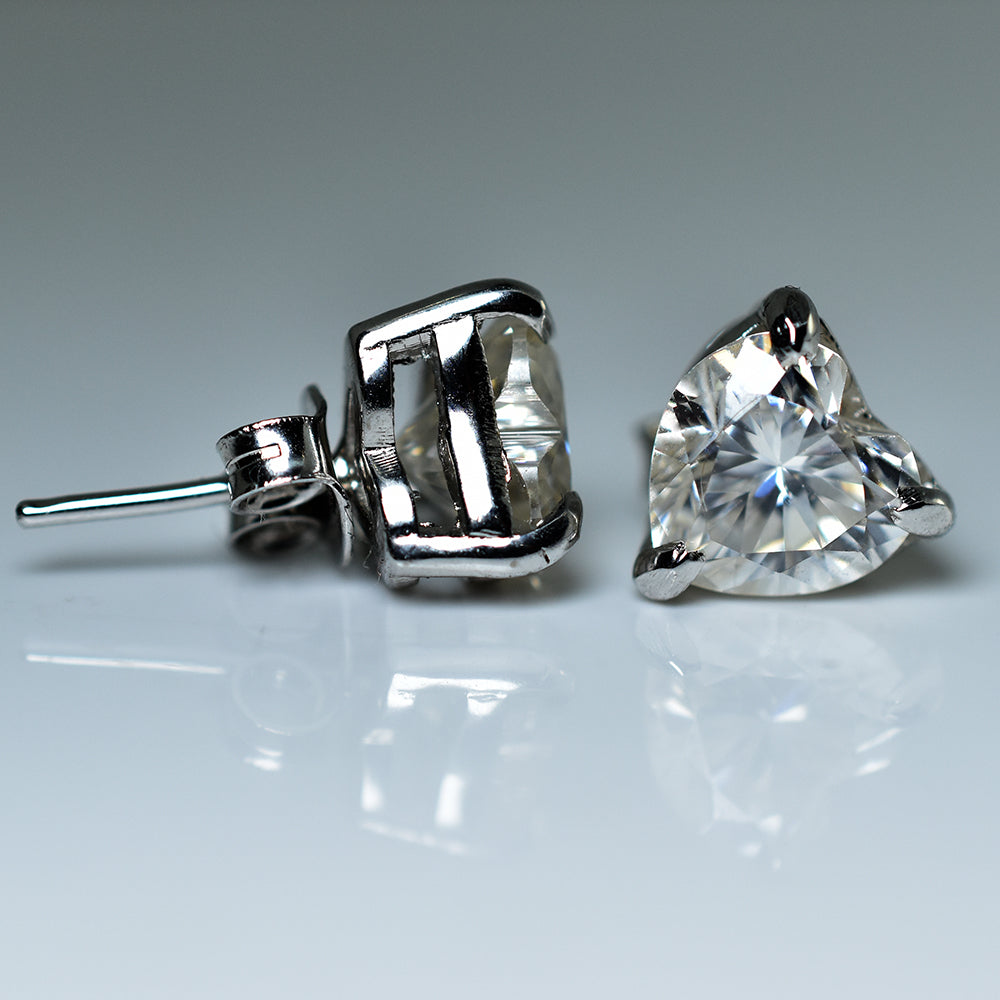 CERTIFIED 925 Starling Silver 14.7 Ct Synthetic Moissanite Heart Earring Pair