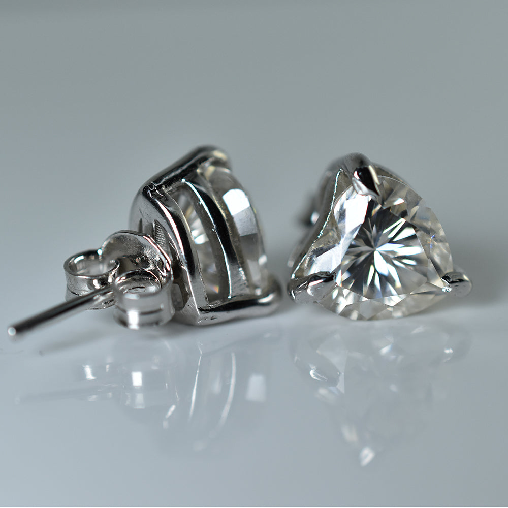 CERTIFIED 925 Starling Silver 14.7 Ct Synthetic Moissanite Heart Earring Pair