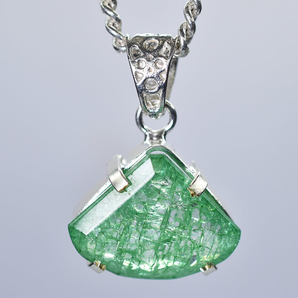 Natural Green Emerald 38 Ct CERTIFIED 925 Starling Silver Fancy Cut Pendant