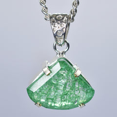 Natural Green Emerald 38 Ct CERTIFIED 925 Starling Silver Fancy Cut Pendant