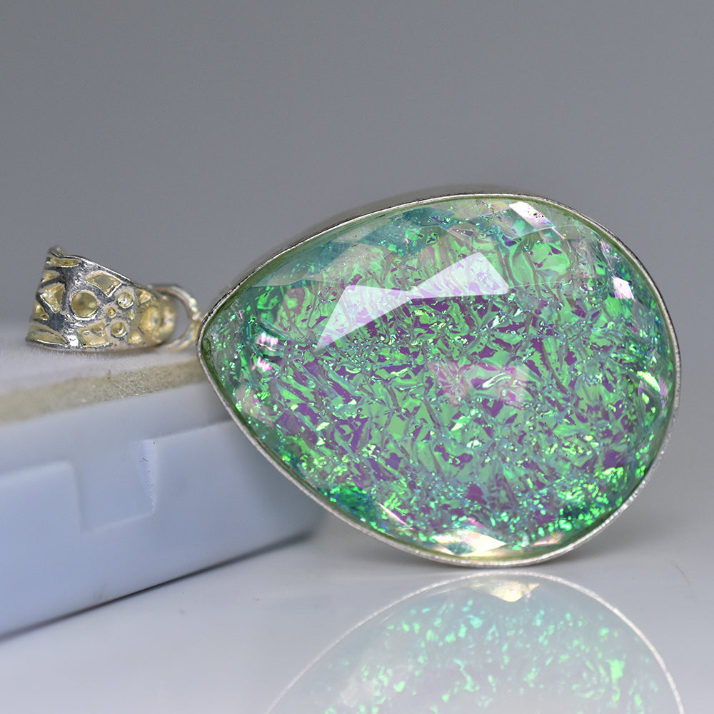 Lab Created Ammolite 87.80 Ct Pear Cut CERTIFIED Gemstone Pendant Free Delivery