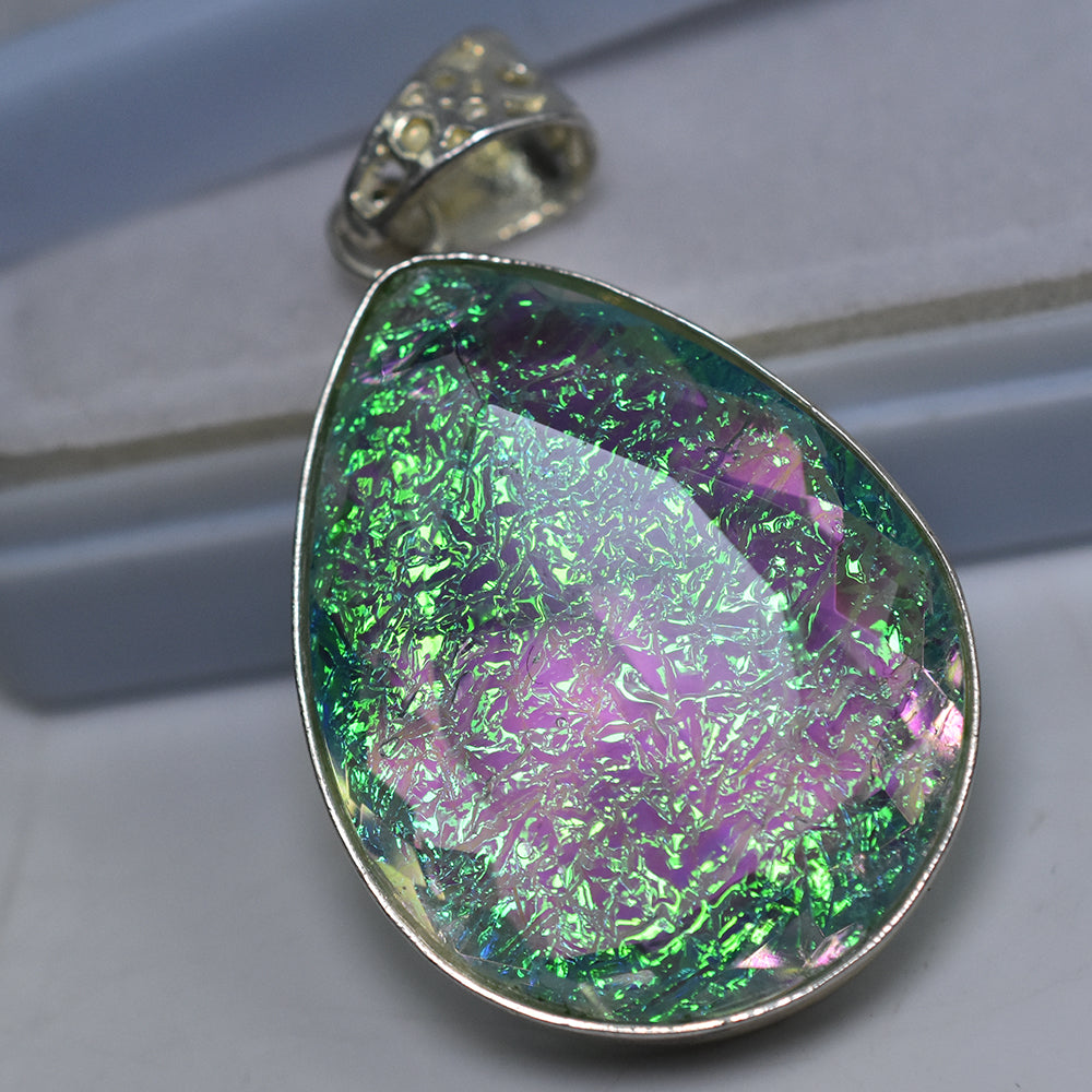 Lab Created Ammolite 87.80 Ct Pear Cut CERTIFIED Gemstone Pendant Free Delivery