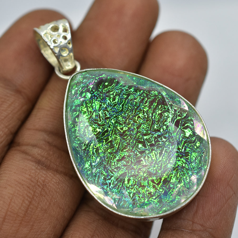 Lab Created Ammolite 87.80 Ct Pear Cut CERTIFIED Gemstone Pendant Free Delivery