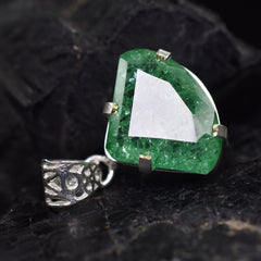 Natural Green Emerald 38 Ct CERTIFIED 925 Starling Silver Fancy Cut Pendant
