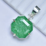 Zambian CERTIFIED 44 Ct Natural Green Emerald 925 Starling Silver Square Pendant
