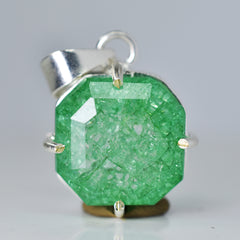 Zambian CERTIFIED 44 Ct Natural Green Emerald 925 Starling Silver Square Pendant