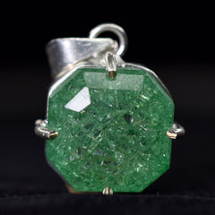 Zambian CERTIFIED 44 Ct Natural Green Emerald 925 Starling Silver Square Pendant