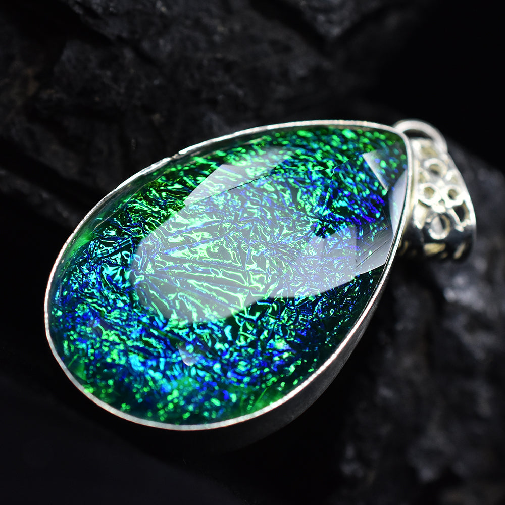 925 Sterling Silver Pendant 79 Ct Pear Cut Lab Created Ammolite CERTIFIED Gems