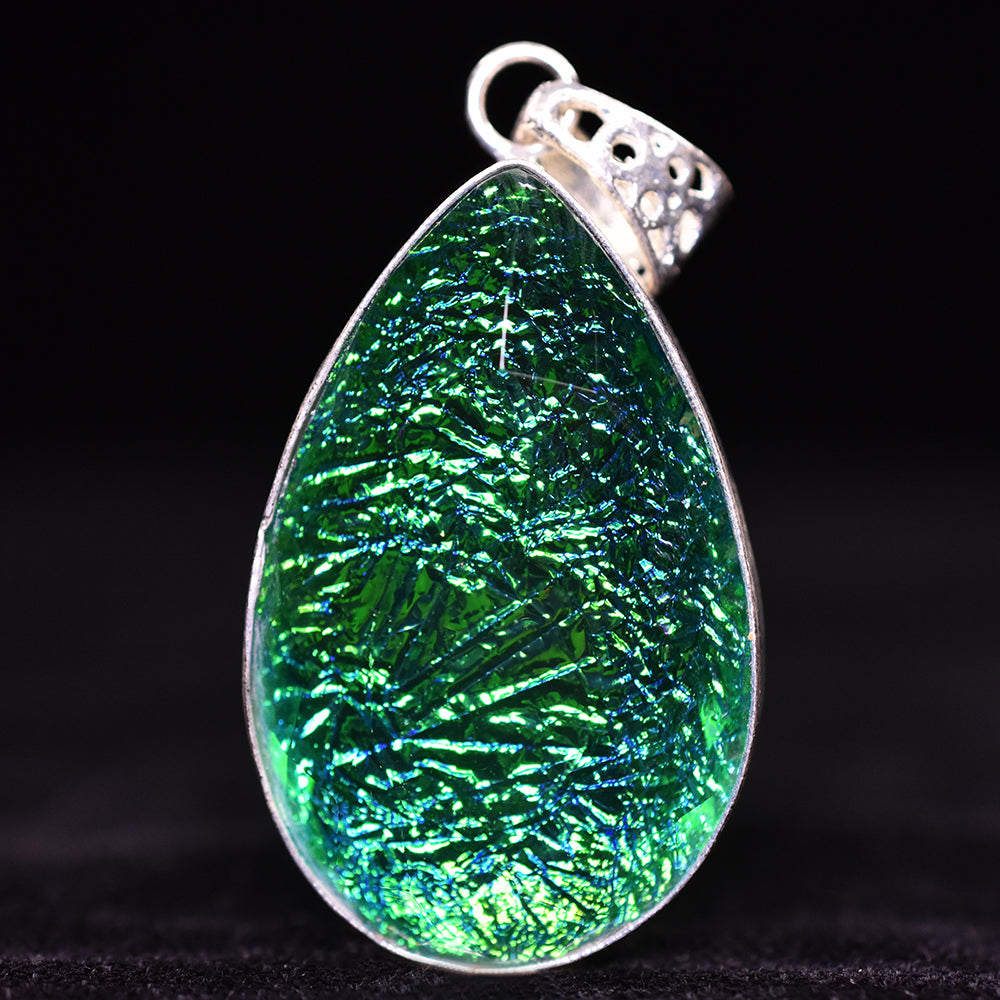925 Sterling Silver Pendant 79 Ct Pear Cut Lab Created Ammolite CERTIFIED Gems