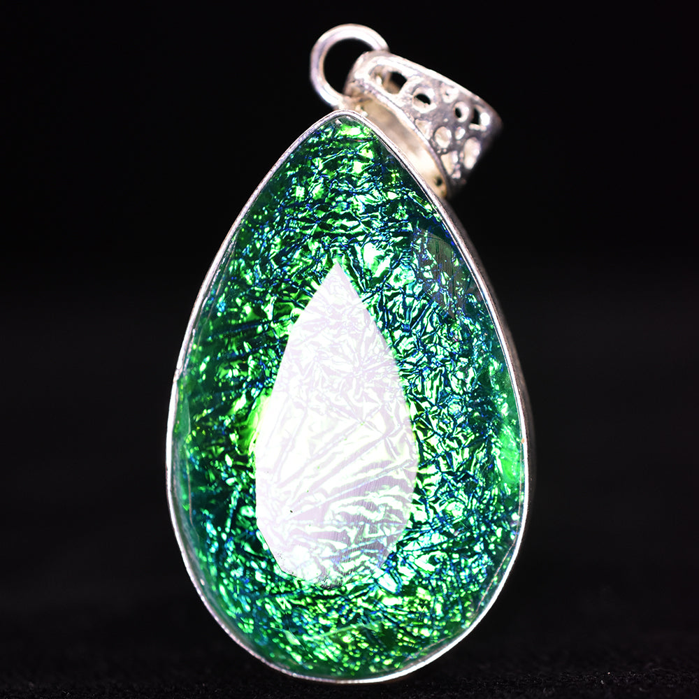 925 Sterling Silver Pendant 79 Ct Pear Cut Lab Created Ammolite CERTIFIED Gems
