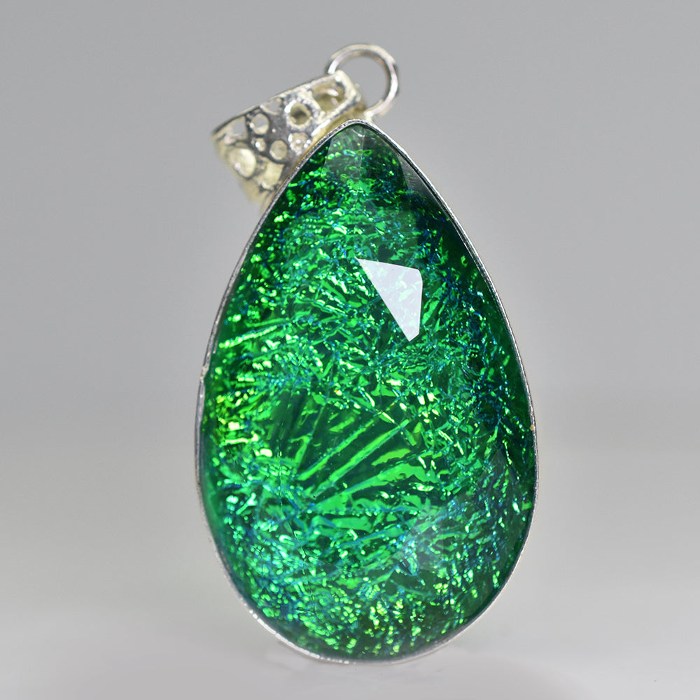 925 Sterling Silver Pendant 79 Ct Pear Cut Lab Created Ammolite CERTIFIED Gems