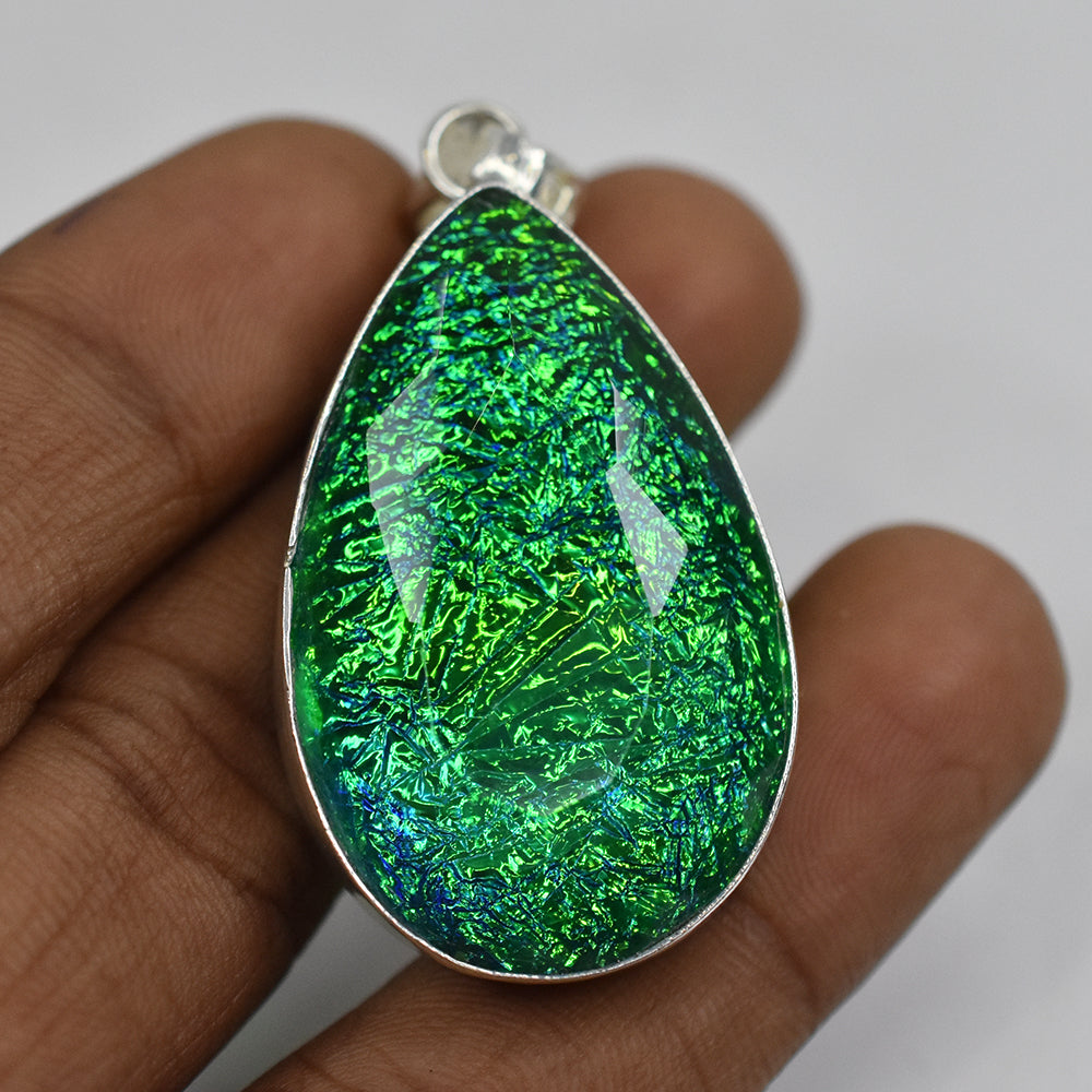 925 Sterling Silver Pendant 79 Ct Pear Cut Lab Created Ammolite CERTIFIED Gems