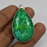 925 Sterling Silver Pendant 79 Ct Pear Cut Lab Created Ammolite CERTIFIED Gems