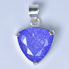 CERTIFIED 925 Starling Silver Pendant Gems 40 Ct Natural Trillion Sapphire Stone