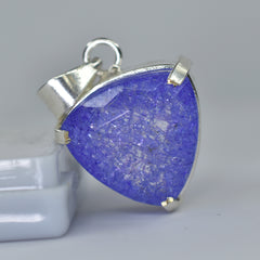 CERTIFIED 925 Starling Silver Pendant Gems 40 Ct Natural Trillion Sapphire Stone